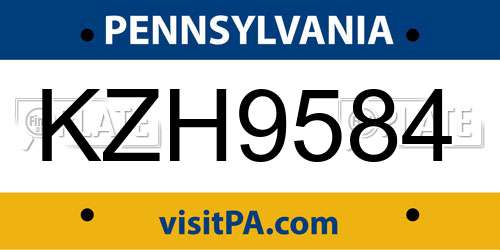 KZH9584 Pennsylvania License Plate