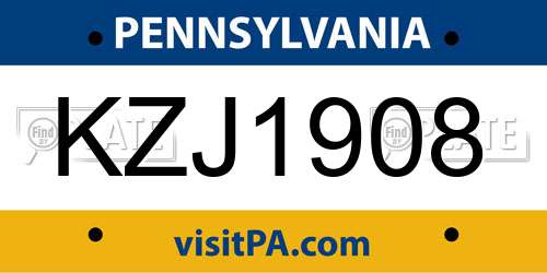 KZJ1908 Pennsylvania License Plate