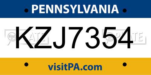 KZJ7354 Pennsylvania License Plate