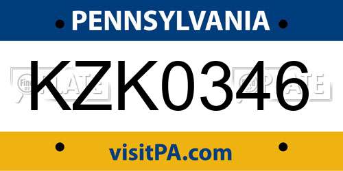 KZK0346 Pennsylvania License Plate