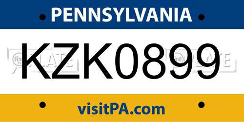 KZK0899 Pennsylvania License Plate