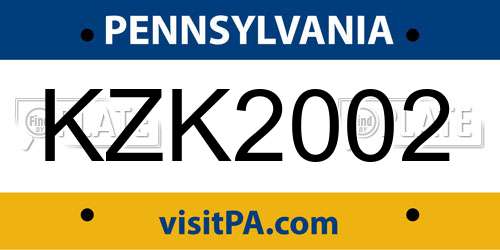 KZK2002 Pennsylvania License Plate
