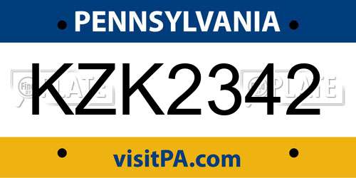 KZK2342 Pennsylvania License Plate