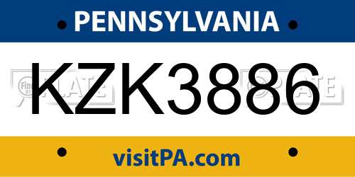 KZK3886 Pennsylvania License Plate