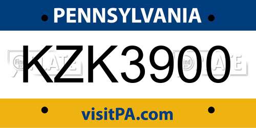 KZK3900 Pennsylvania License Plate