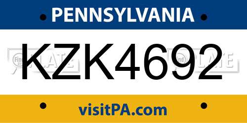 KZK4692 Pennsylvania License Plate