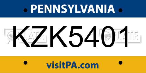 KZK5401 Pennsylvania License Plate
