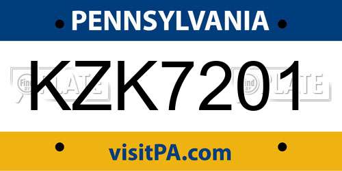KZK7201 Pennsylvania License Plate