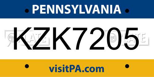 KZK7205 Pennsylvania License Plate