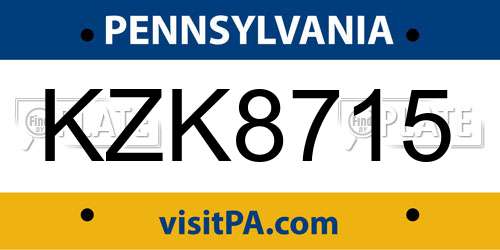 KZK8715 Pennsylvania License Plate