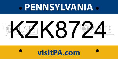 KZK8724 Pennsylvania License Plate