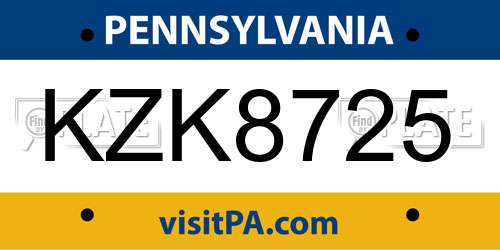 KZK8725 Pennsylvania License Plate