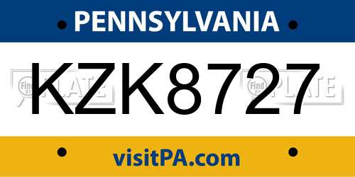 KZK8727 Pennsylvania License Plate