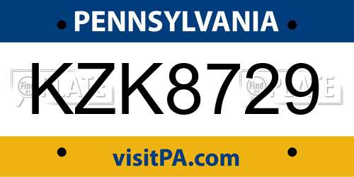 KZK8729 Pennsylvania License Plate