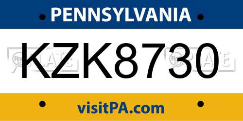 KZK8730 Pennsylvania License Plate
