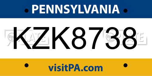 KZK8738 Pennsylvania License Plate