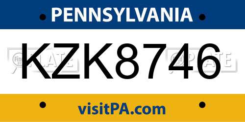 KZK8746 Pennsylvania License Plate