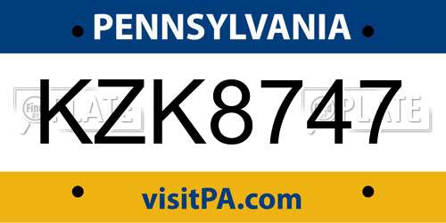 KZK8747 Pennsylvania License Plate