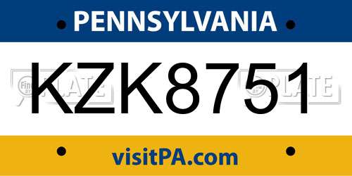 KZK8751 Pennsylvania License Plate
