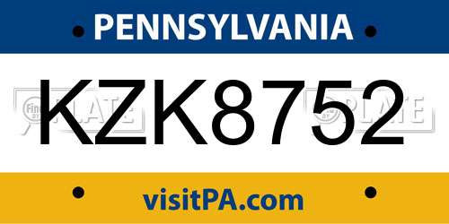 KZK8752 Pennsylvania License Plate