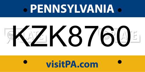 KZK8760 Pennsylvania License Plate