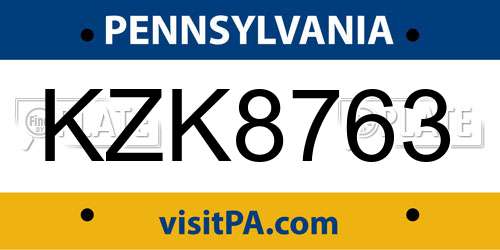 KZK8763 Pennsylvania License Plate