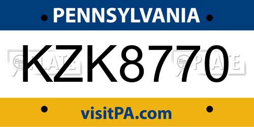 KZK8770 Pennsylvania License Plate