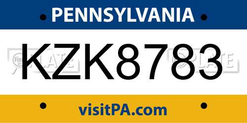KZK8783 Pennsylvania License Plate