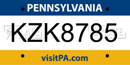 KZK8785 Pennsylvania License Plate