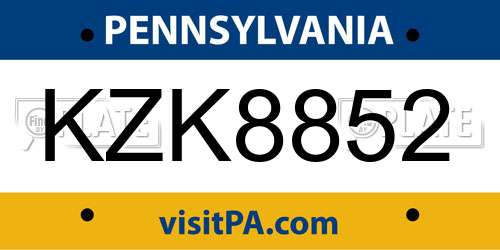 KZK8852 Pennsylvania License Plate
