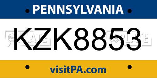 KZK8853 Pennsylvania License Plate