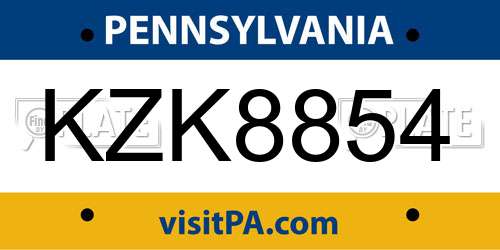 KZK8854 Pennsylvania License Plate