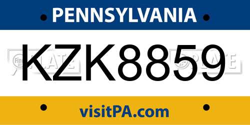 KZK8859 Pennsylvania License Plate