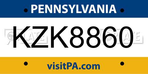 KZK8860 Pennsylvania License Plate