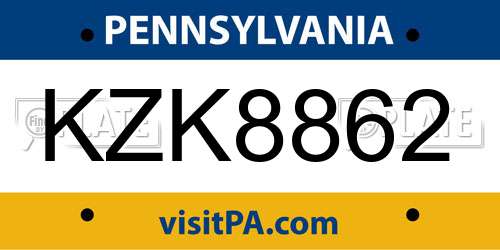 KZK8862 Pennsylvania License Plate