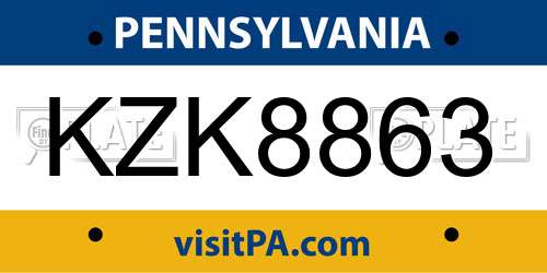 KZK8863 Pennsylvania License Plate