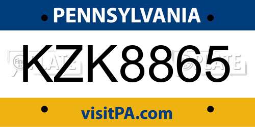KZK8865 Pennsylvania License Plate
