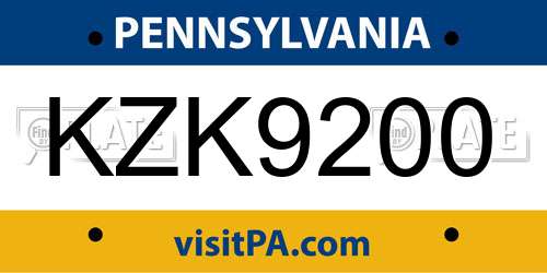 KZK9200 Pennsylvania License Plate