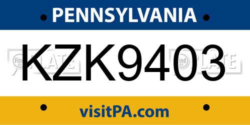 KZK9403 Pennsylvania License Plate