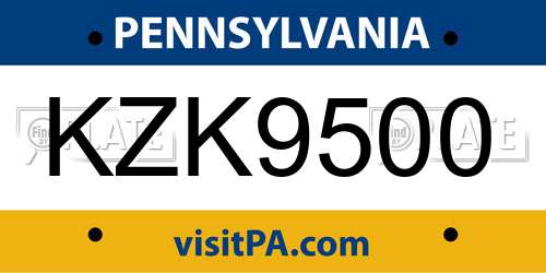 KZK9500 Pennsylvania License Plate