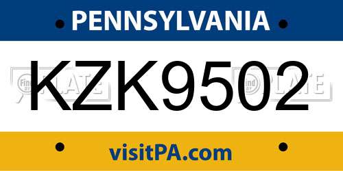 KZK9502 Pennsylvania License Plate