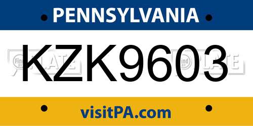 KZK9603 Pennsylvania License Plate