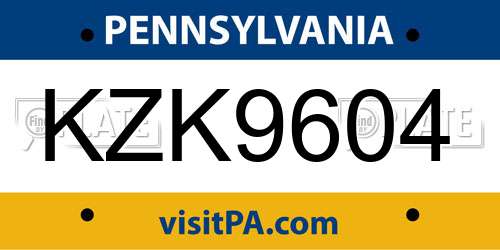 KZK9604 Pennsylvania License Plate