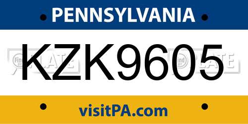 KZK9605 Pennsylvania License Plate