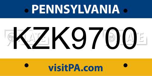 KZK9700 Pennsylvania License Plate