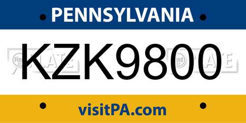 KZK9800 Pennsylvania License Plate