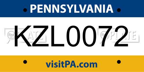 KZL0072 Pennsylvania License Plate