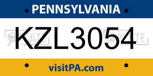 KZL3054 Pennsylvania License Plate