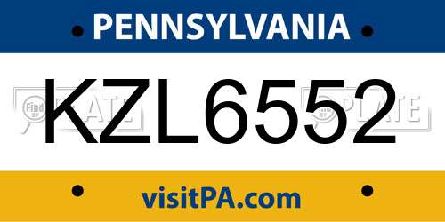 KZL6552 Pennsylvania License Plate