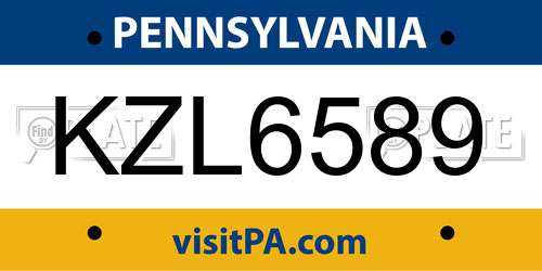 KZL6589 Pennsylvania License Plate